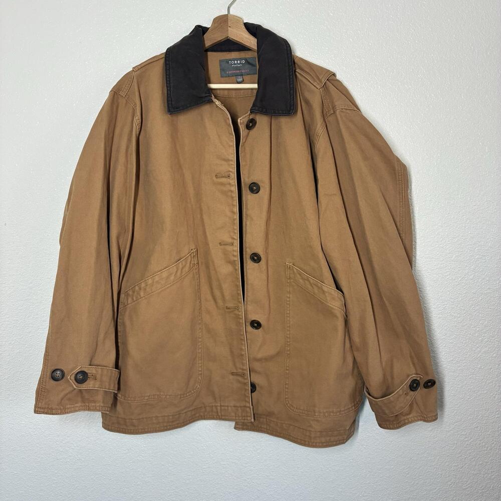 Torrid Barn Jacket Womens 0 Brown Canvas Chore Button Front Pockets Workwear